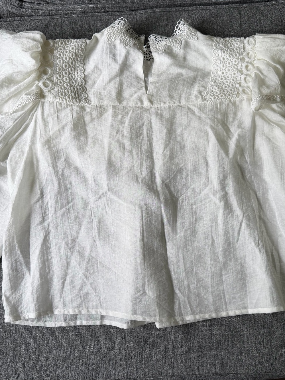 Cream Crochet Yoke Ruffle Blouse - Picture 2 of 3